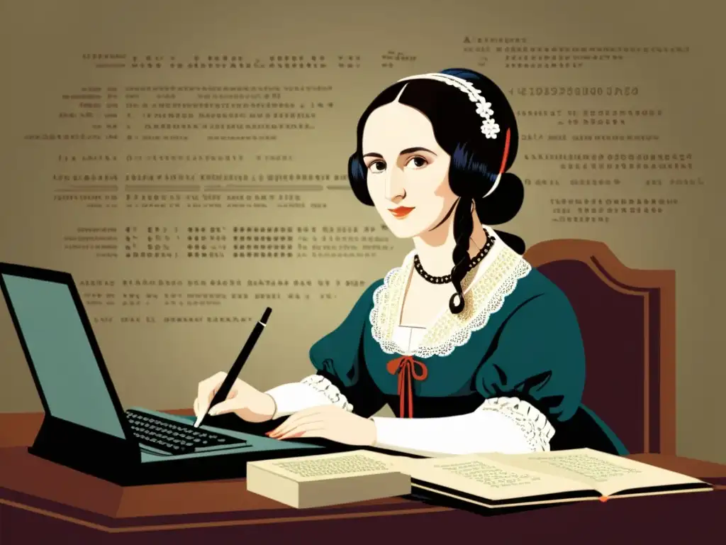 Ada Lovelace: Pionera de la programación Ada Lovelace inmersa en cálculos y código, pionera de la programación