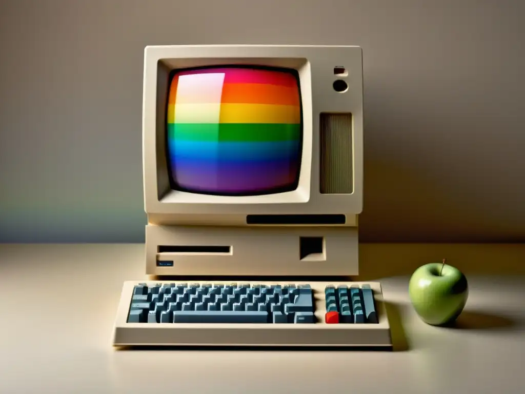 Una fotografía vintage en alta resolución del Macintosh original, evocando nostalgia y la evolución de MacOS a lo largo de los años