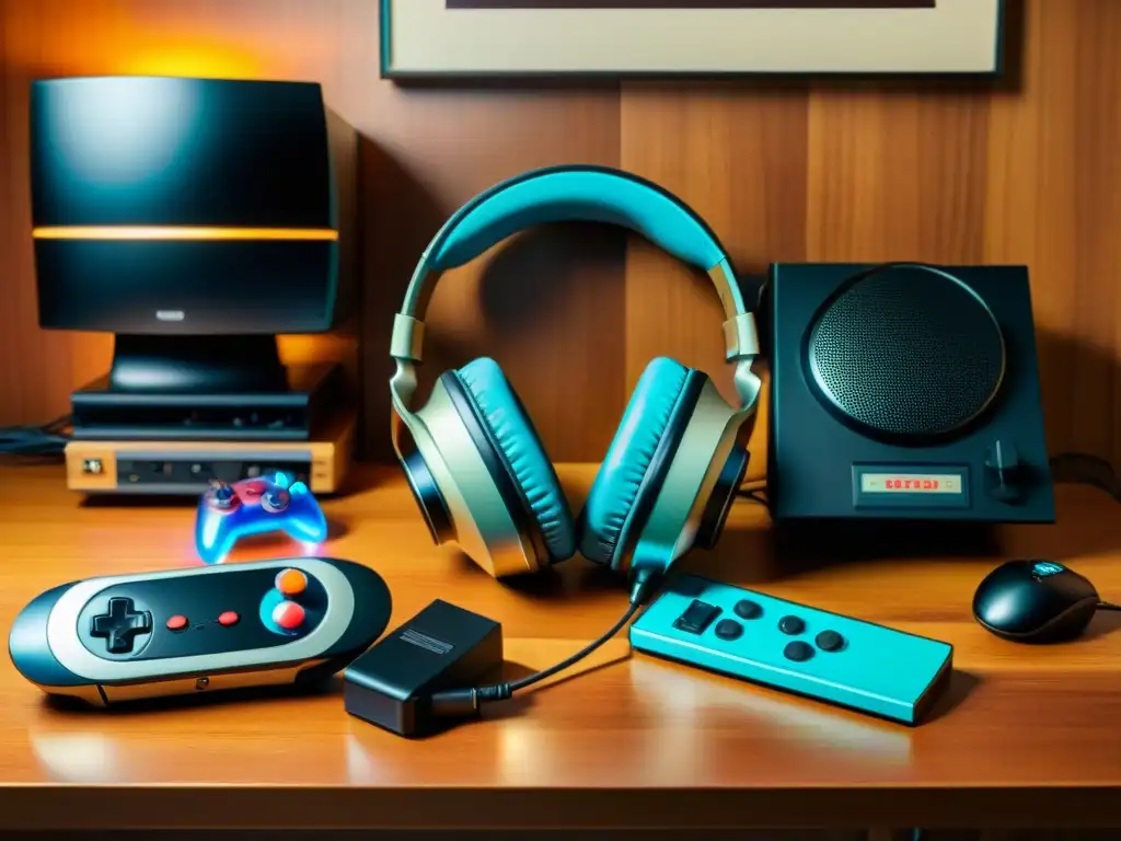 Un ambiente acogedor de gaming retro con auriculares vintage y los mejores sistemas de audio gaming