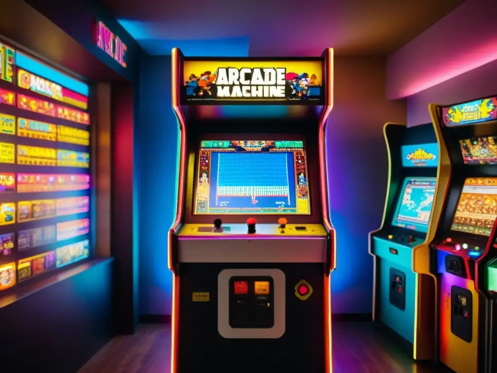 Un ambiente nostálgico de arcade vintage con máquina de juego retro, evocando la evolución de plataformas de juego digitales