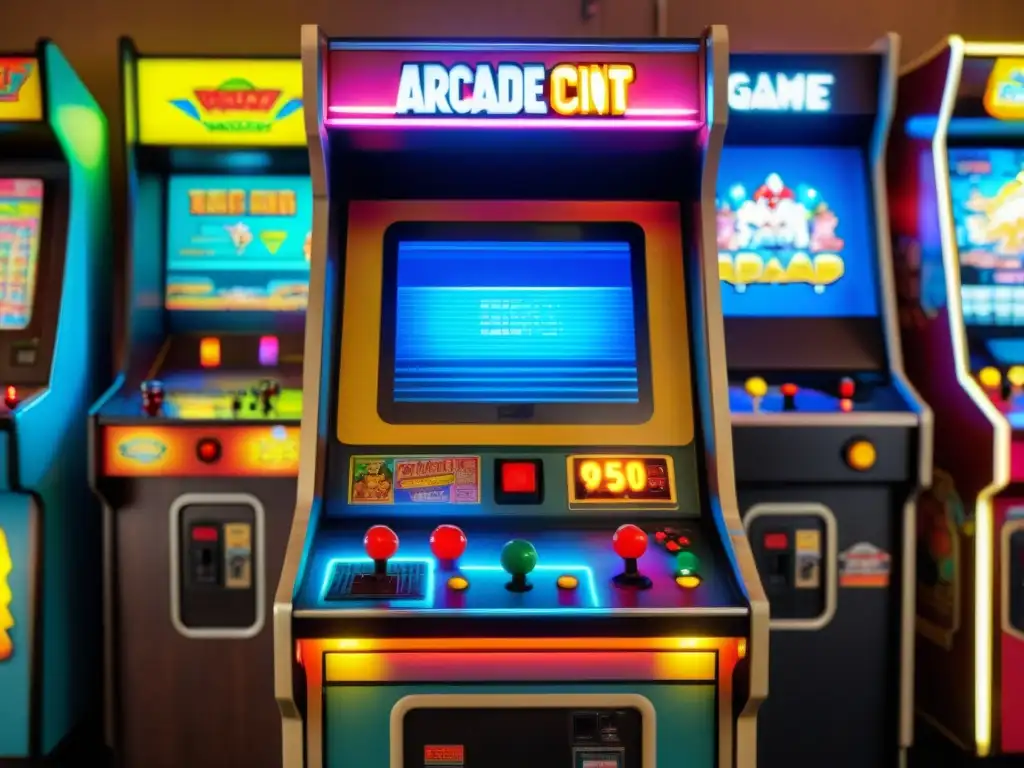 Una antigua máquina arcade con arte retro en un salón de juegos, evocando la evolución de los videojuegos como expresión cultural