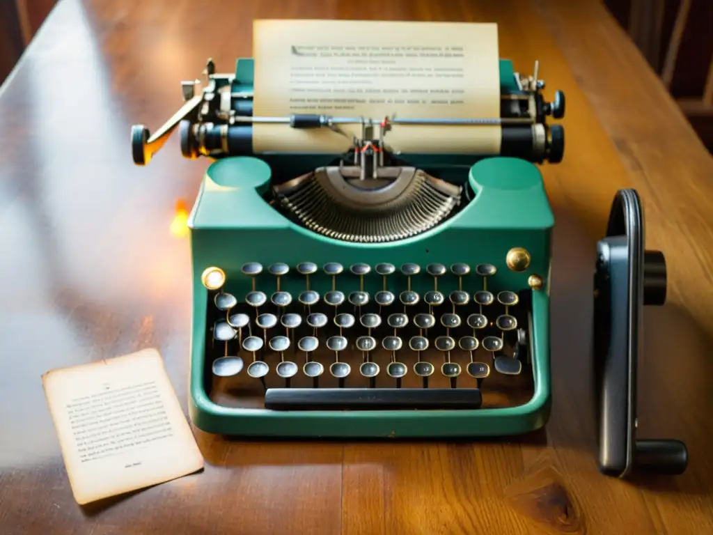 Un antiguo escritorio de madera con una máquina de escribir en español envejecida