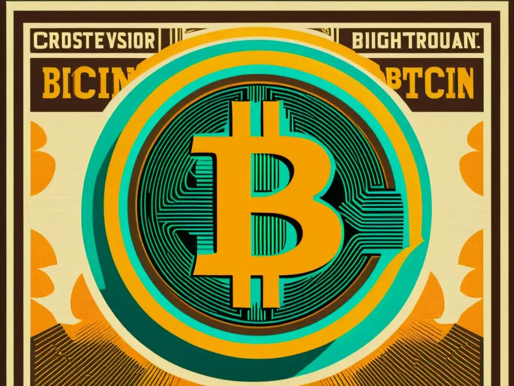 Anuncio vintage de Bitcoin con tipografía retro y colores de moneda antigua