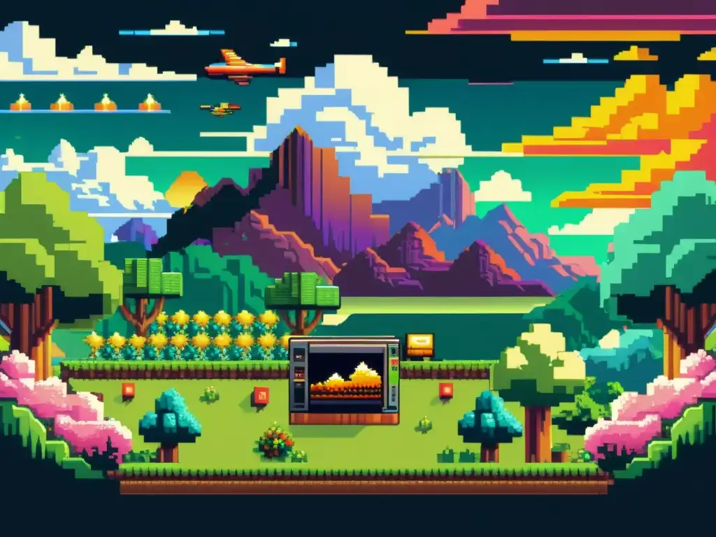 El ascenso del pixel art: una obra maestra de pixel art en 8k con colores vibrantes y detalles nostálgicos de un videojuego retro