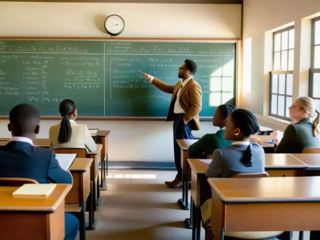 En una aula vintage, estudiantes diversos participan en una lección