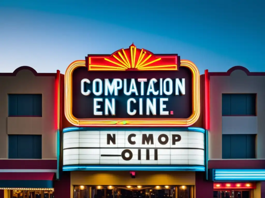 Computación en el cine: Evolución tecnológica y nostalgia Marquesina de cine retro iluminada con 'Computación en el cine', evocando nostalgia y evolución tecnológica en la ciudad