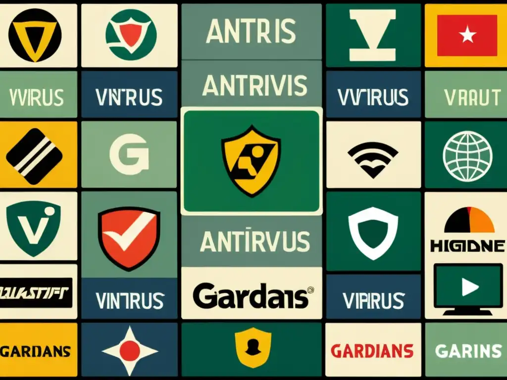 Un collage vintage de alta resolución que ilustra la evolución de los pioneros del antivirus en la historia de la seguridad informática