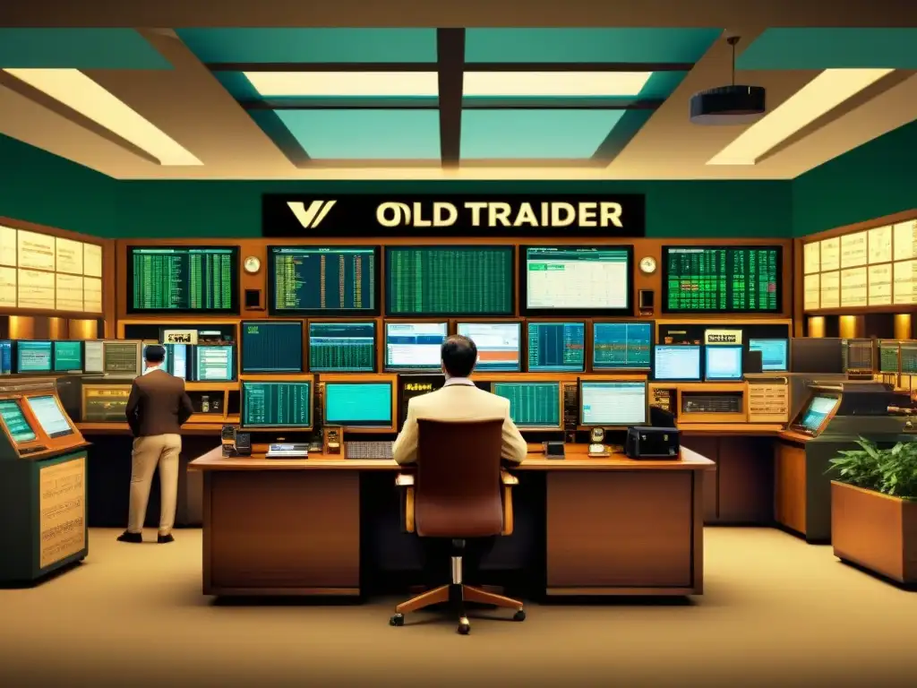 Comparativa plataformas trading online: Ilustración vintage de trading, evocando la historia y evolución de MetaTrader y cTrader