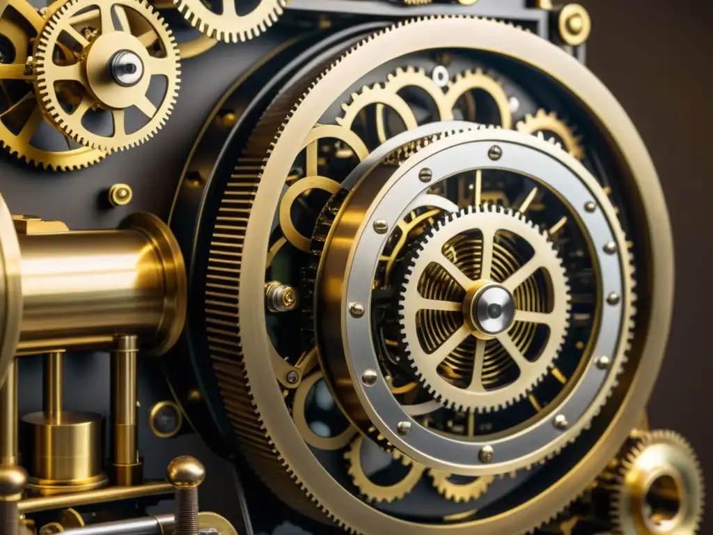 Detalle del legado de Charles Babbage en computación: intrincados engranajes de la Analytical Engine, en tonos sepia que evocan historia e innovación