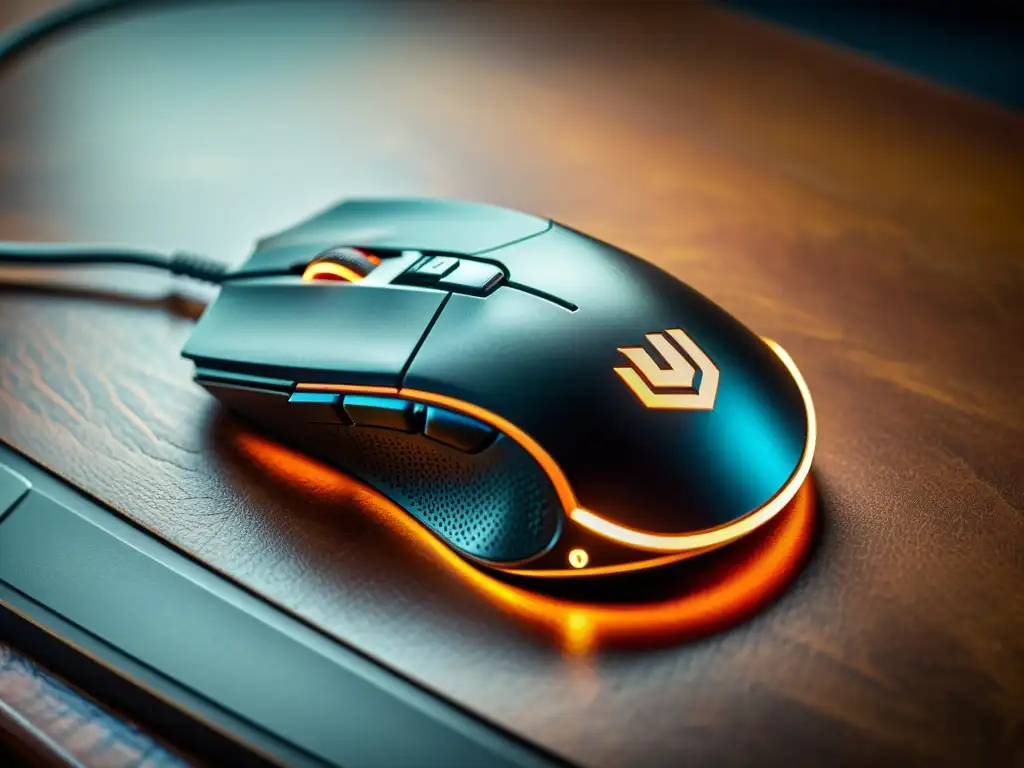 Un elegante mouse para gaming de alta precisión, rodeado de nostalgia y sofisticación en equipo gamer vintage