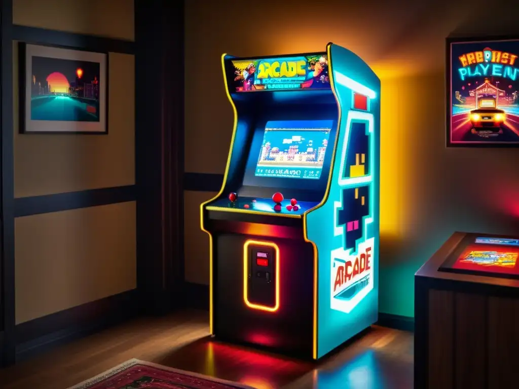 Emocionante revolución tecnológica industria gaming IA en sala retro iluminada por pantalla de arcade, jugadores inmersos en juego