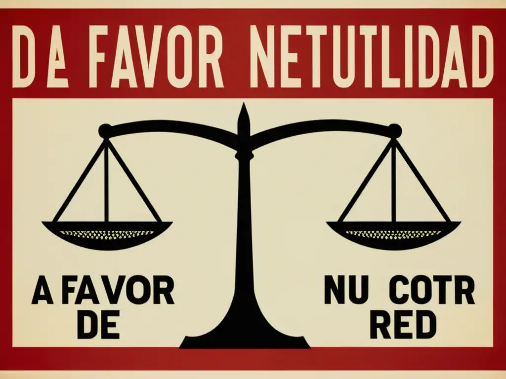 Vintage póster equilibrado que representa la importancia de la neutralidad de la red web moderna