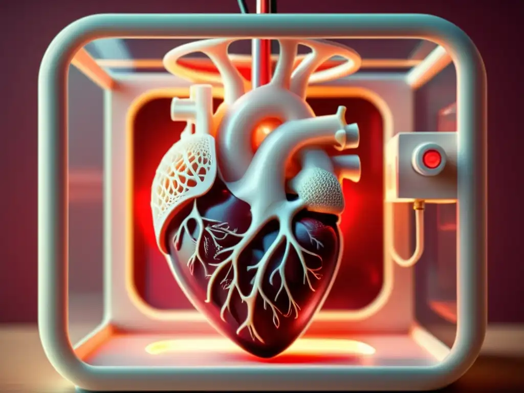 Escena nostálgica y futurista de impresión 3D de un corazón humano detallado con venas y arterias