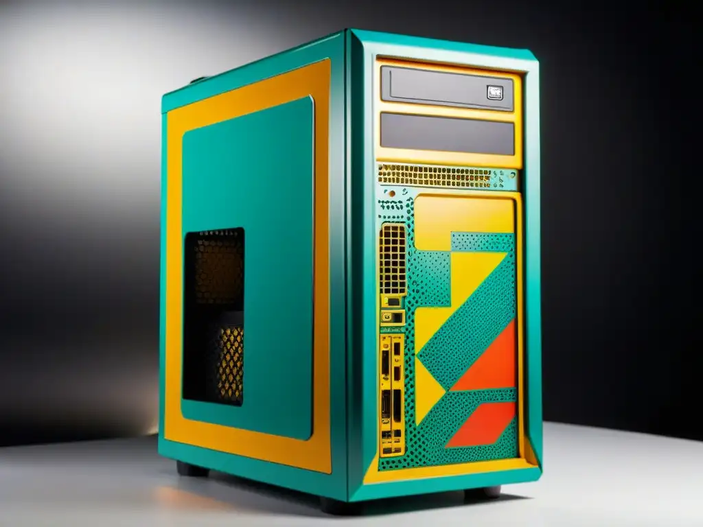 Un estuche de PC retro siendo personalizado con diseños pintados a mano y detalles personalizados, reflejando la transformación de un estuche estándar en una obra de arte única