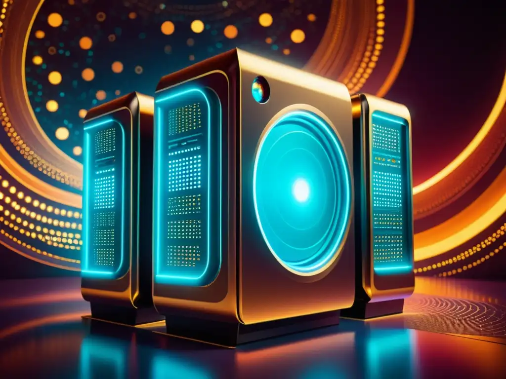 Sobrecogedora supercomputadora futurista en un cosmos vibrante Fascinante supercomputadora futurista rodeada de colores cósmicos, evocando el potencial de la computación cuántica