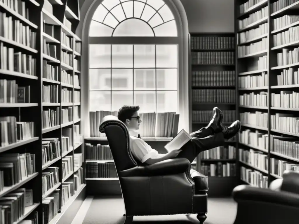 Foto sepia de una bulliciosa librería vintage, con estantes repletos de libros antiguos