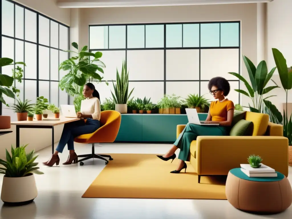 Innovación colaborativa en oficina vintage Grupo diverso en una oficina vintage con plantas y luz natural