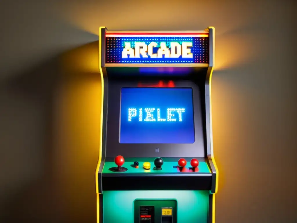 Un grupo diverso de personas se reúne alrededor de una antigua máquina arcade, con expresiones de emoción y nostalgia