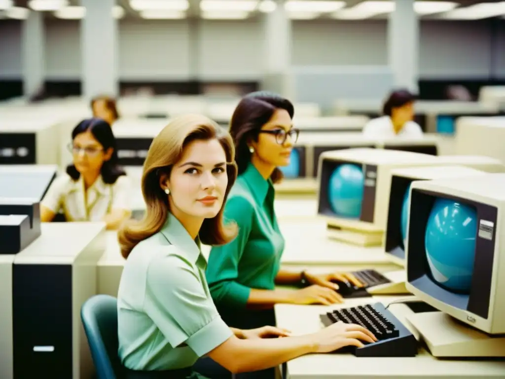 Un grupo de mujeres en Xerox PARC, 1970s, diseñando interfaces de usuario en computadoras vintage