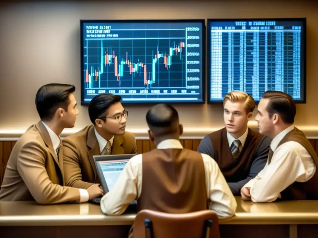 Grupo de novatos traders observan juntos las tendencias del mercado de valores en una computadora