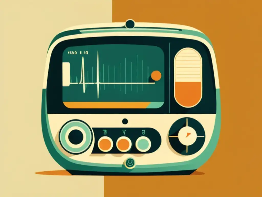 Una ilustración vintage de un dispositivo futurista de monitoreo de salud con estética retro y toques de tecnología avanzada