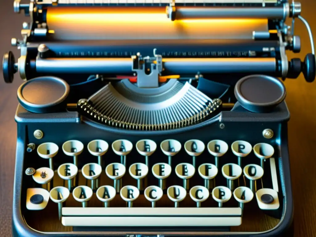 Una imagen de una antigua máquina de escribir Braille, detallando las teclas y componentes mecánicos