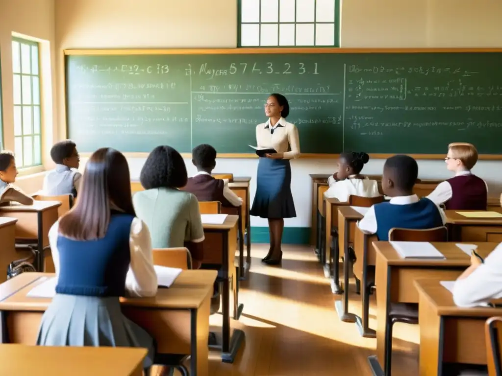 Imagen de aula vintage con estudiantes debatiendo y un robot, reflejando el impacto de la IA en la educación