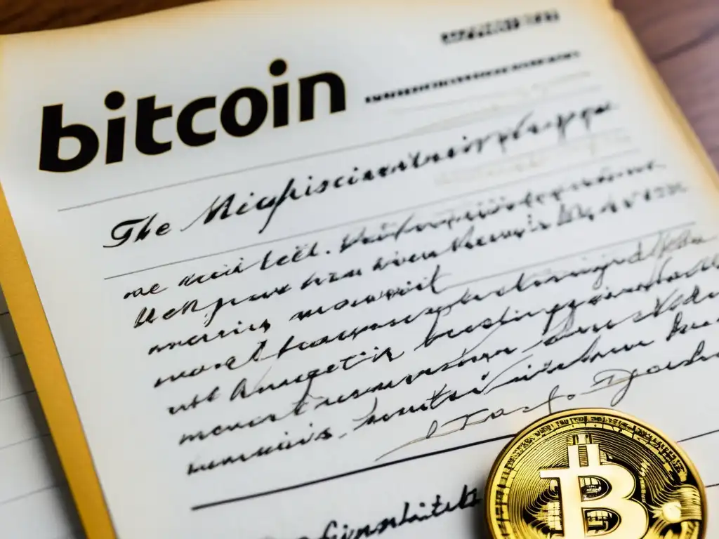 Una imagen detallada del Bitcoin whitepaper original con anotaciones manuscritas de Satoshi Nakamoto