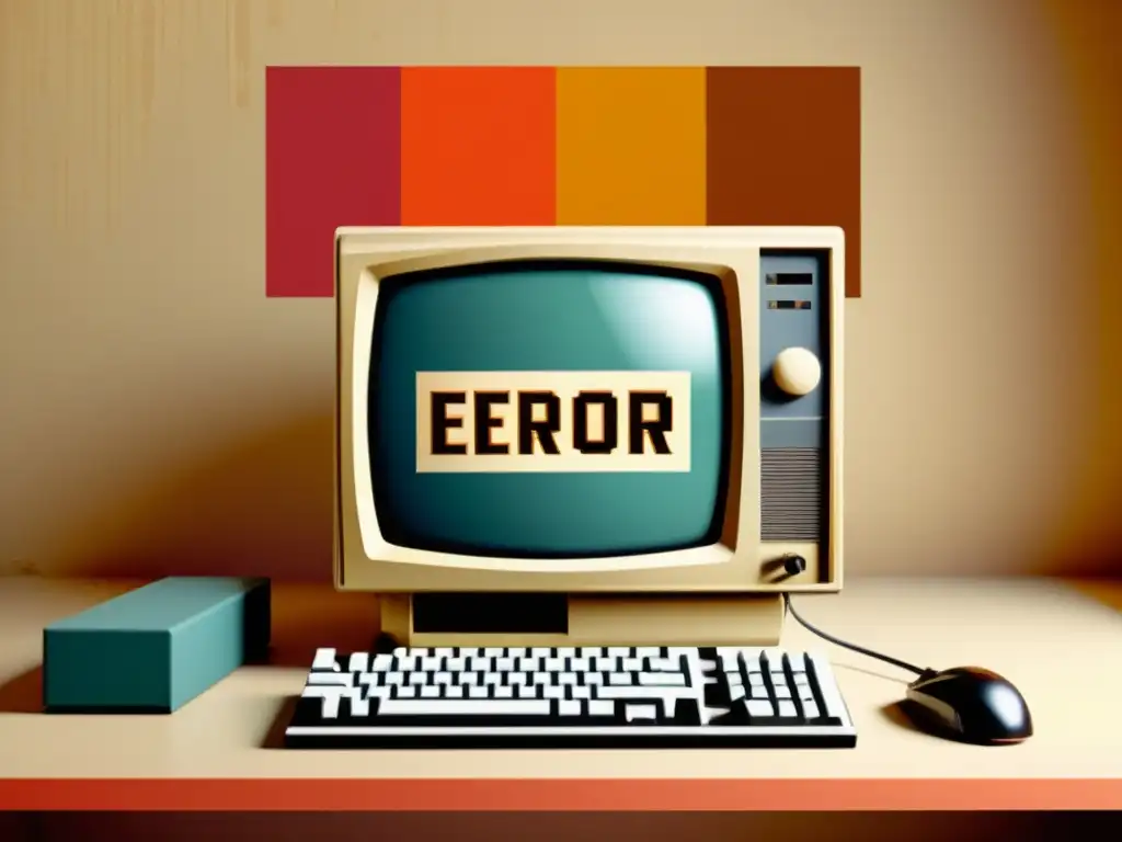 Imagen vintage de pantalla de computadora con mensaje de error y equipo retro, evocando lecciones de fallos de software