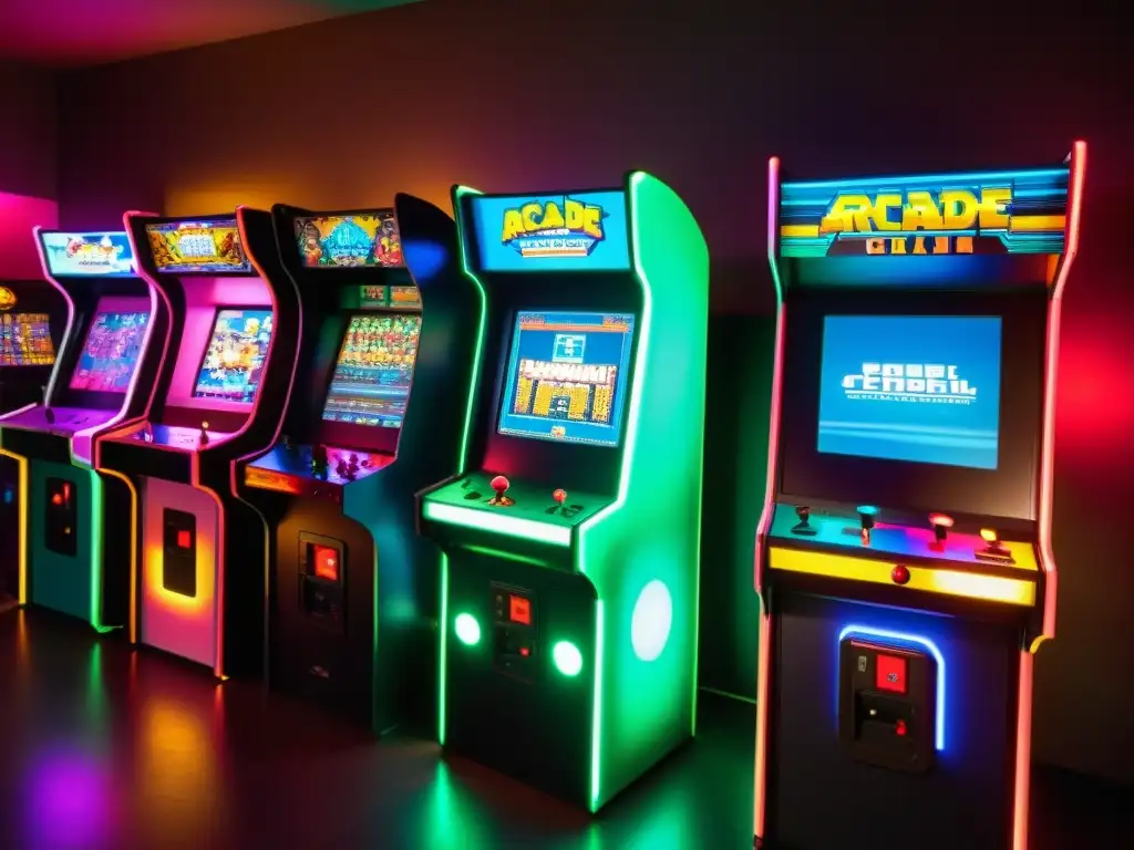 Influencia de los Esports en la cultura pop: Jugadores entusiastas compiten en una sala retro iluminada por pantallas de arcade pixeladas