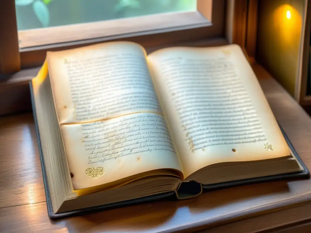 Libro antiguo sobre ética en inteligencia artificial Libro antiguo con notas sobre debates éticos en inteligencia artificial, iluminado por luz cálida en ambiente académico acogedor