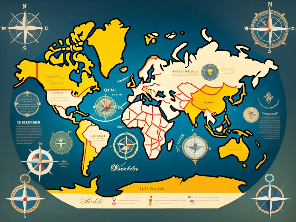 Mapa antiguo del mundo con detalles intrincados y colores desvanecidos, evocando la interconexión global de redes sociales