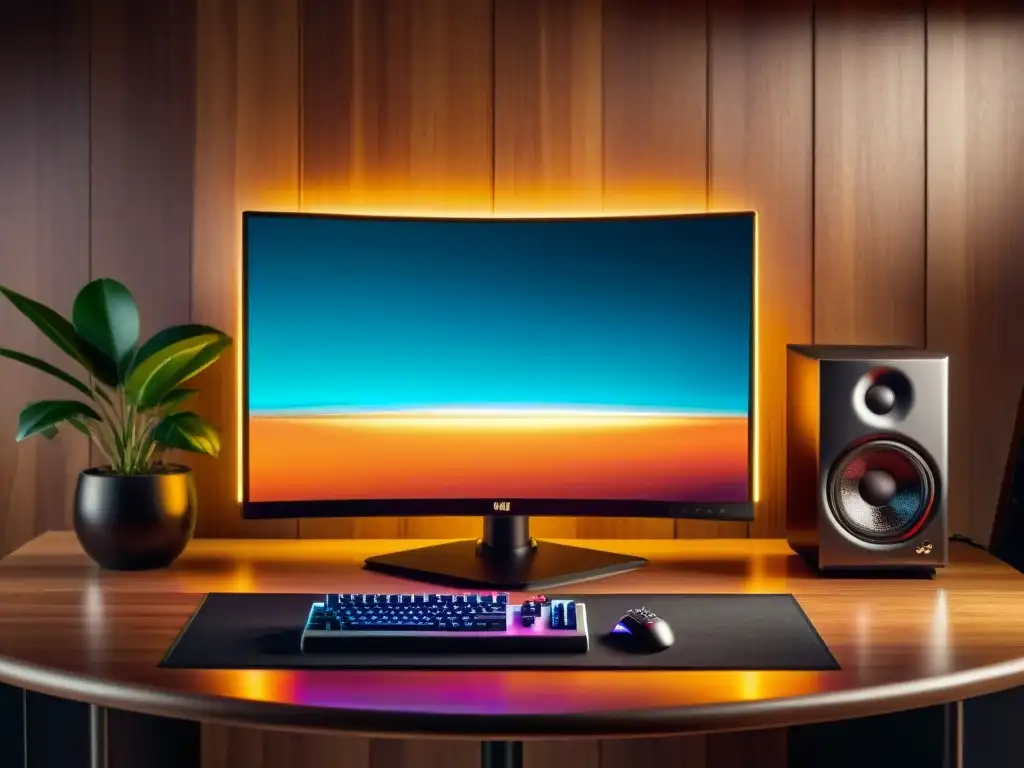 Monitor de juegos 8K: la fusión entre pasado y futuro Un monitor de gaming con tecnología 8K en un ambiente vintage de gaming, capturando la fusión entre pasado y futuro