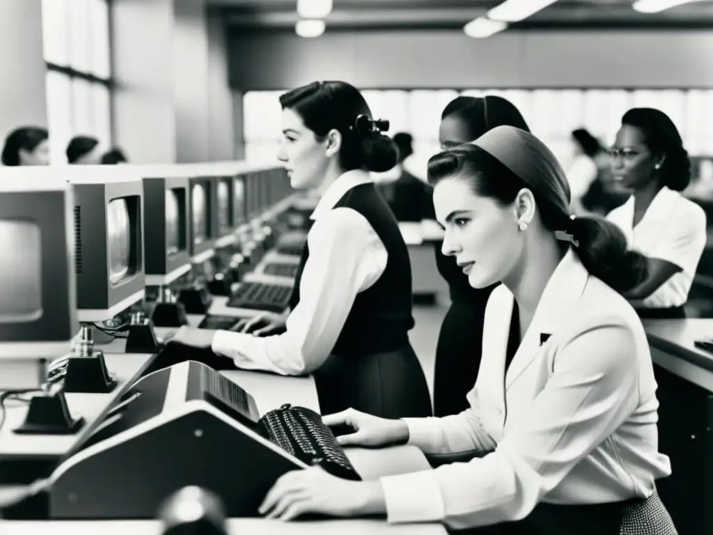 Mujeres empoderadas trabajando en un laboratorio de tecnología vintage, rompiendo barreras en la inclusión de mujeres en tecnología