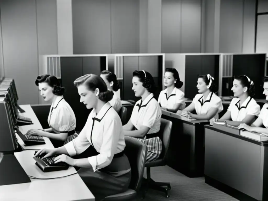 Mujeres en la historia de la computación: Pioneras trabajando en computadoras en los años 50, exhibiendo empoderamiento y significado histórico