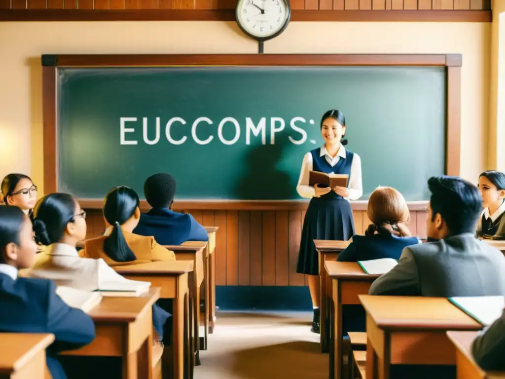 Una nostálgica escena de aula con estudiantes atentos en una clase presencial, evocando la atmósfera única de la educación tradicional