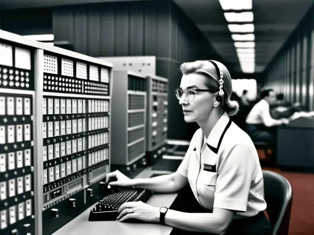Grace Hopper programando el UNIVAC I: pionera de la informática Grace Hopper trabaja en el ordenador UNIVAC I rodeada de equipos técnicos