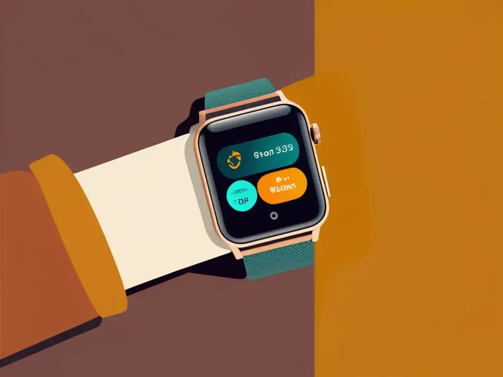 Una ilustración vintage de una persona con un smartwatch, fusionando elegancia atemporal y avance tecnológico