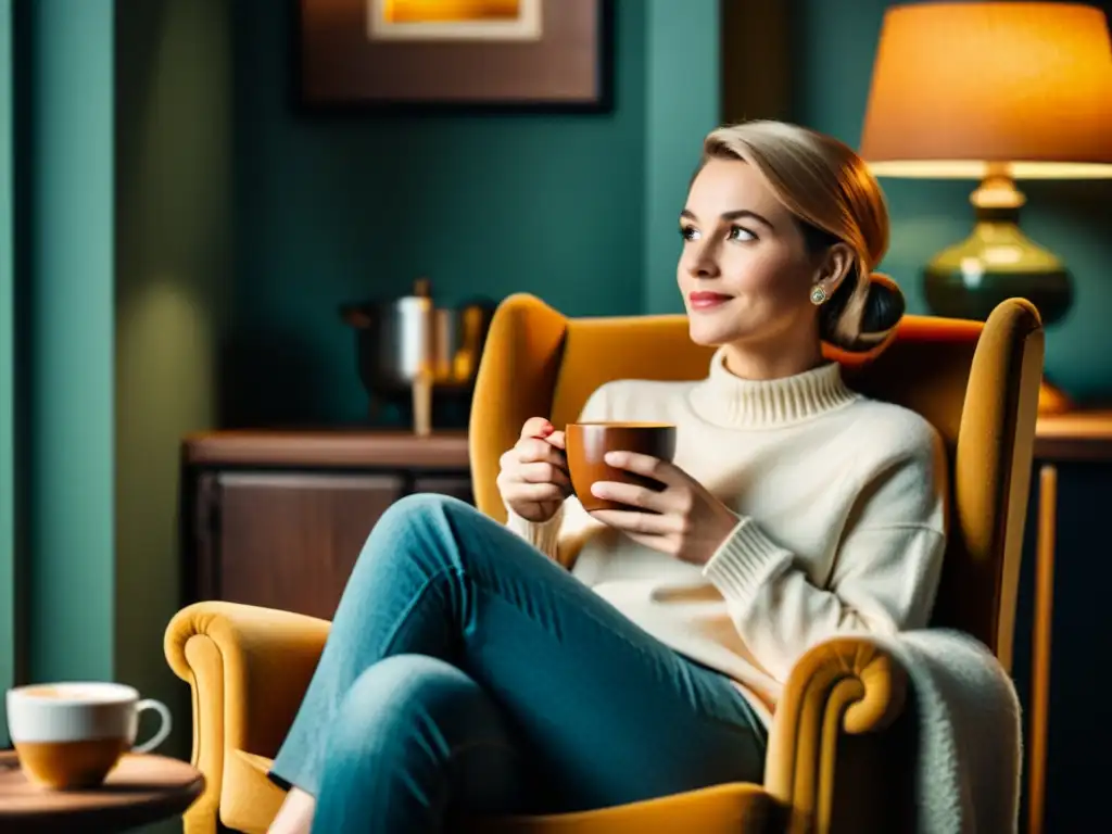 Persona escuchando atentamente con una taza de café en mano