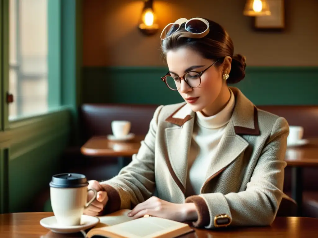 Persona usando un teléfono clásico en una cafetería vintage