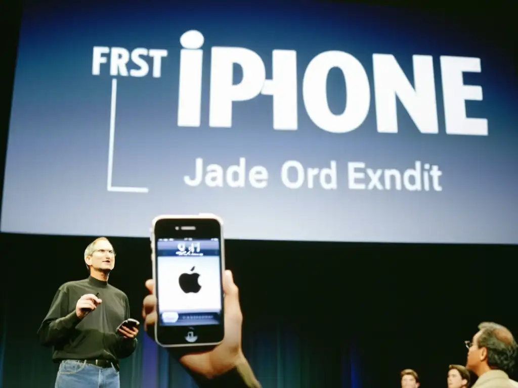 Steve Jobs presenta el primer iPhone, evolución de la historia de la computación, con una multitud asombrada