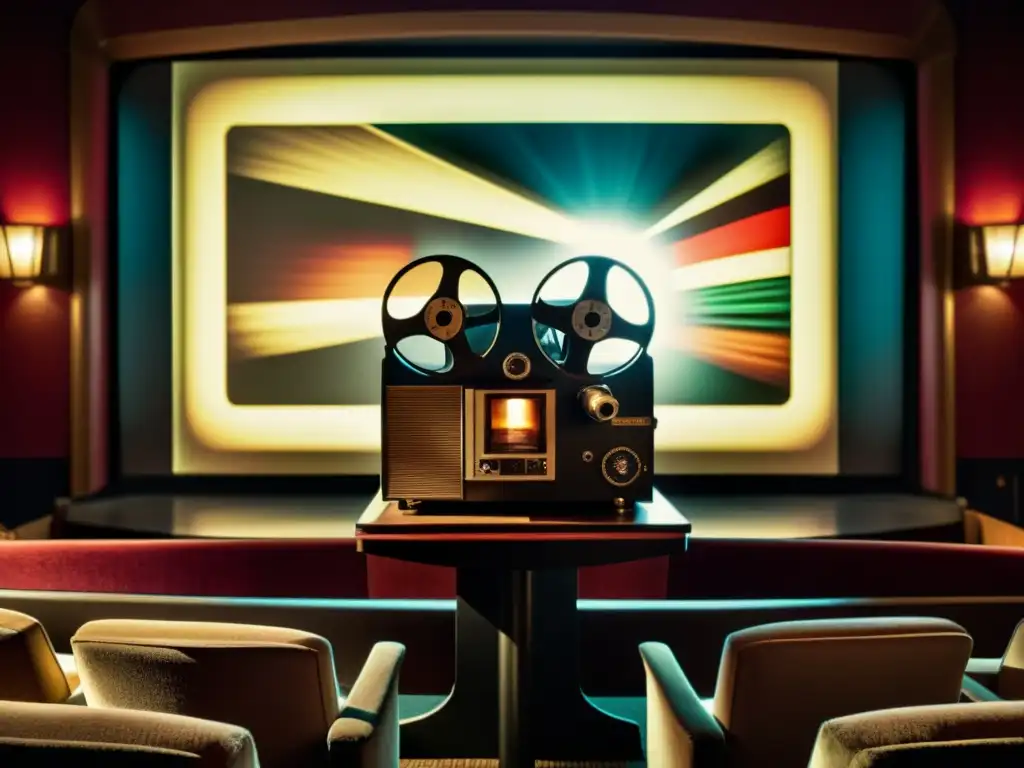 Proyector de cine vintage iluminando la sala con película clásica