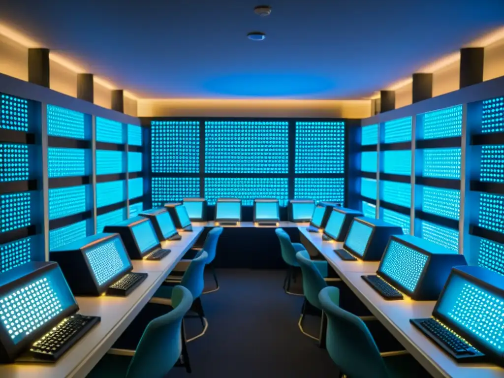 La evolución de la tecnología de almacenamiento de datos: pasado y presente Una sala llena de equipos informáticos antiguos, con luces parpadeantes y cintas magnéticas, contrasta con una moderna unidad SSD