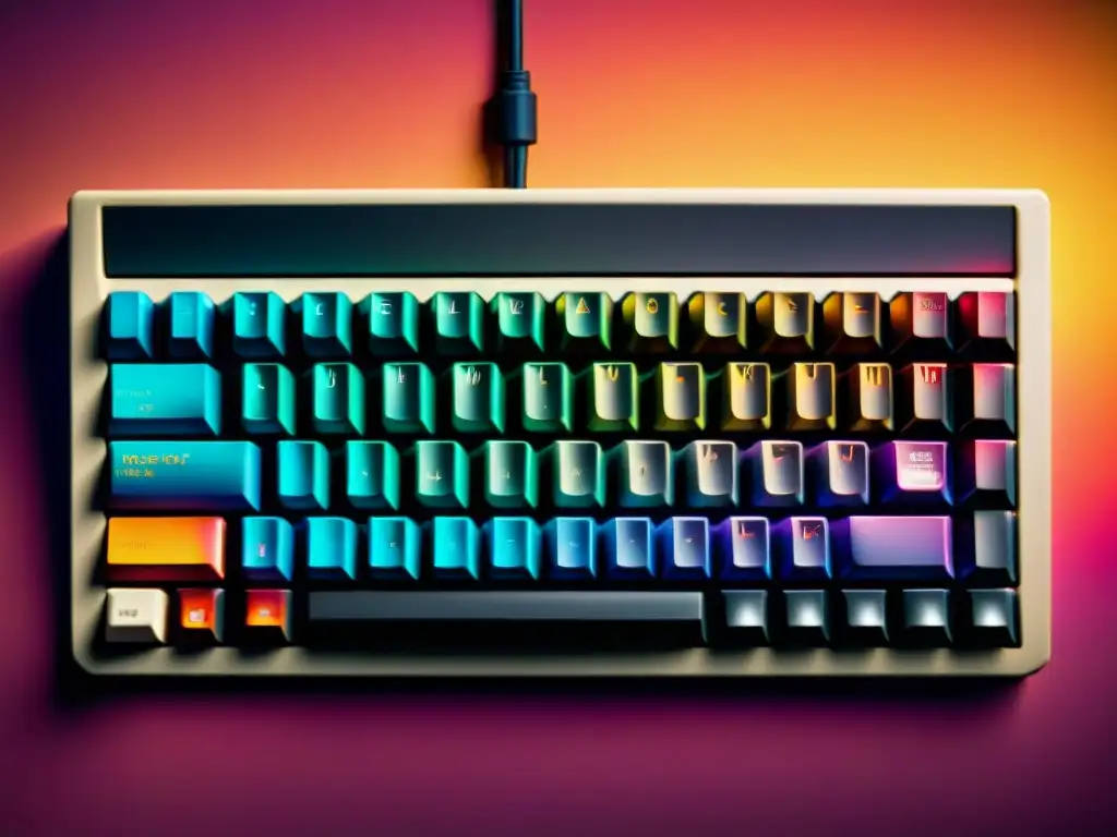 Teclado mecánico personalizable para gamers con diseño vintage y nostálgico, rodeado de hardware retro