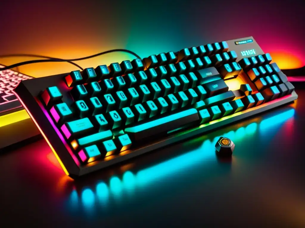 Teclado mecánico personalizable para gamers con diseño vintage y retroiluminación, en ambiente de gaming nostálgico