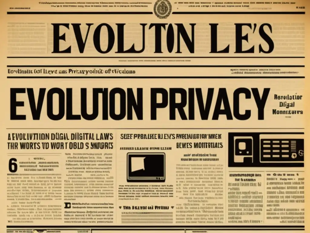 Titular vintage sobre la evolución de las leyes de privacidad digital, con tono sepia y desgaste, evocando historia y tiempo