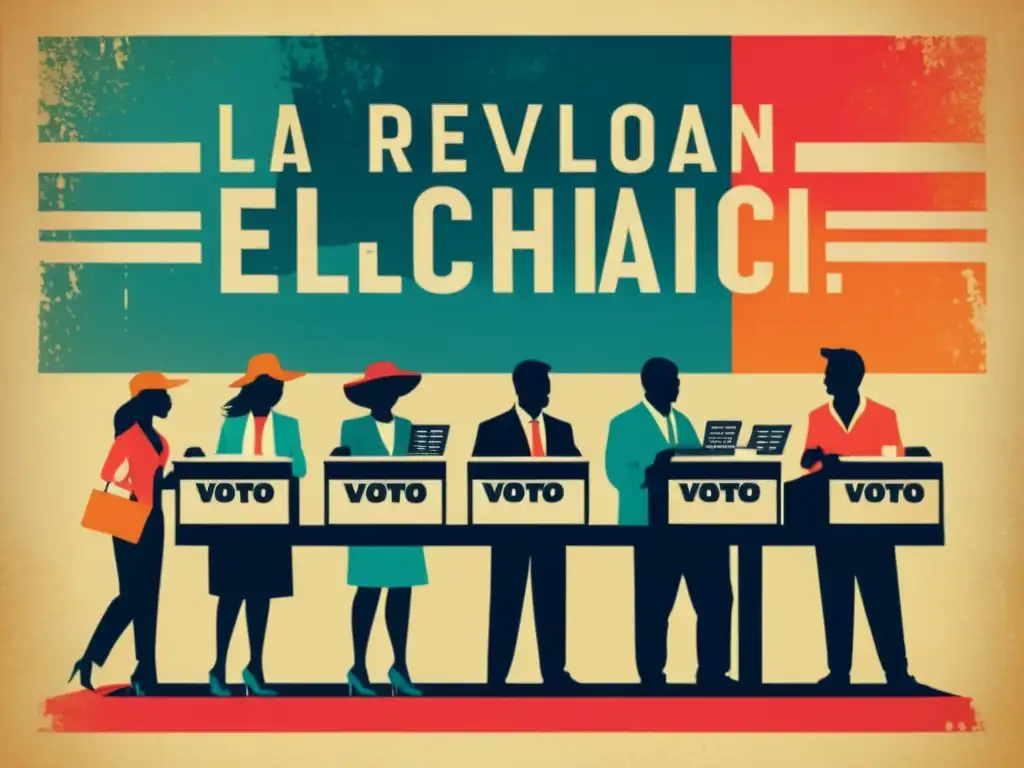Voto electrónico: revolución del Blockchain Vintage cartel de votación electrónica con blockchain, empoderamiento y progreso en la atmósfera